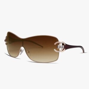 🔥NEW✨😎💖 Y2K 2000s Designer Inspired Brown Sheild Sunglasses 💖😎✨ FROM JAPAN